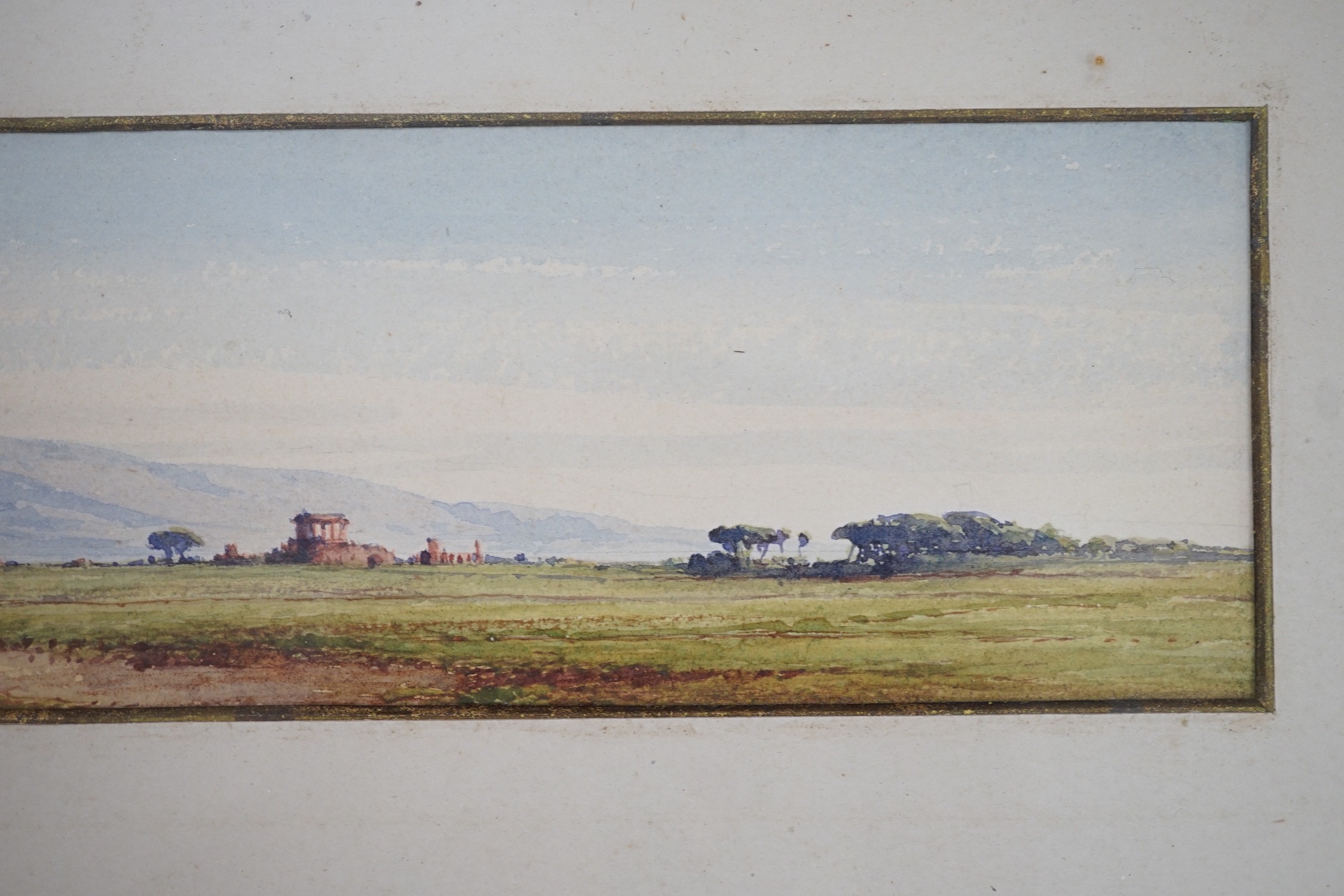 Gabrielle Carelli (Italian, 1820-1900), watercolour, ‘Campagna’, signed and dated 1872, 8 x 36cm